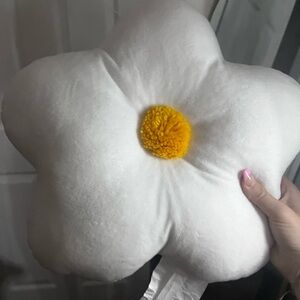 White Flower Pillow with Yellow Center